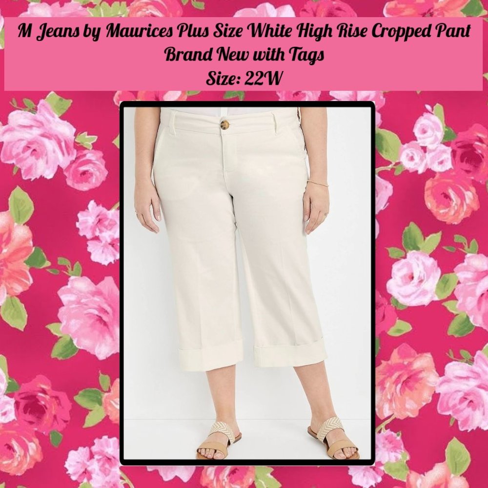 M Jeans by Maurices Plus Size White High Rise Cropped Pant 22W